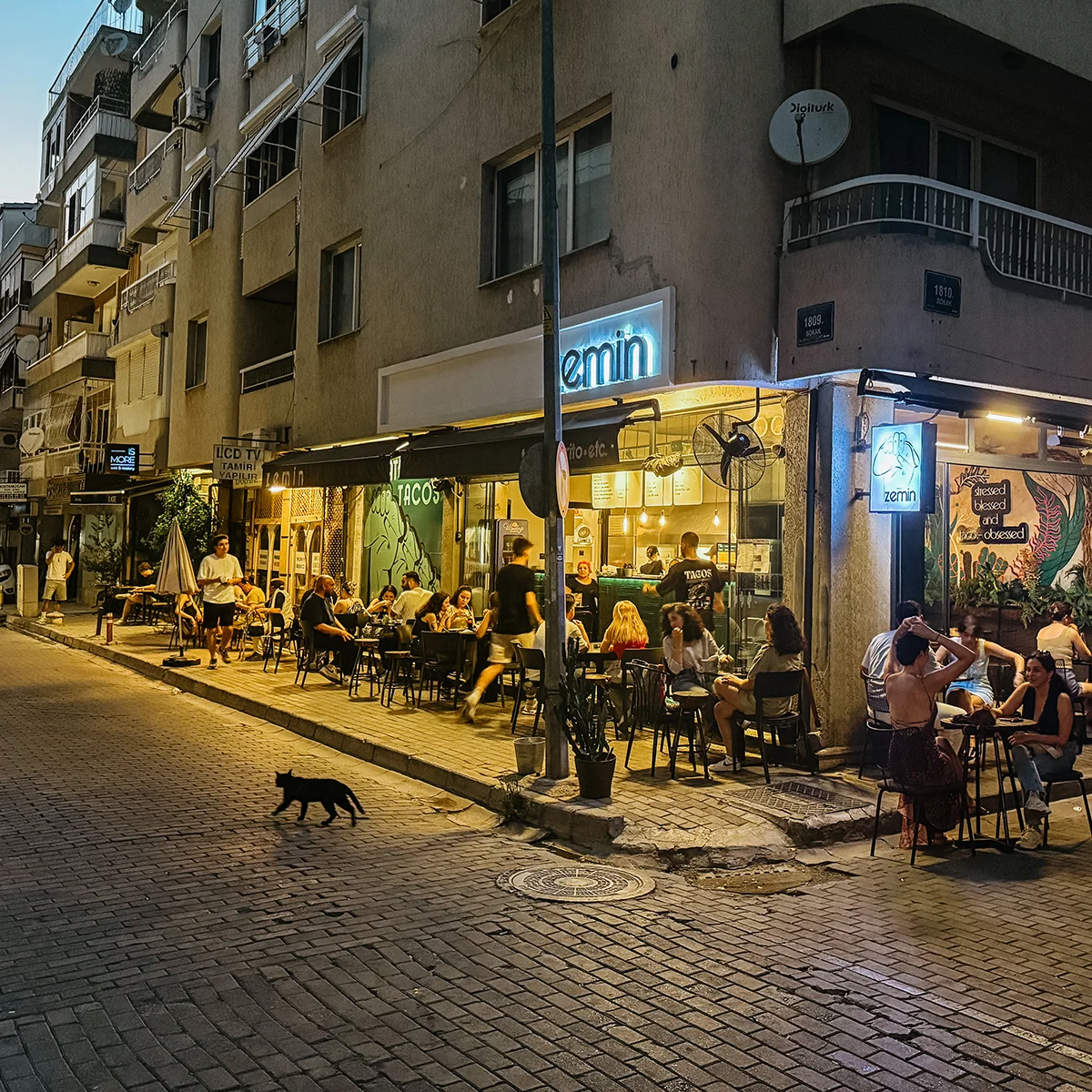 Modern bir şehir ortamında profesyonel sokak lezzeti kiosku